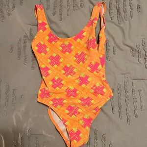 Vibrant Orange and Pink One-Piece Swimsuit